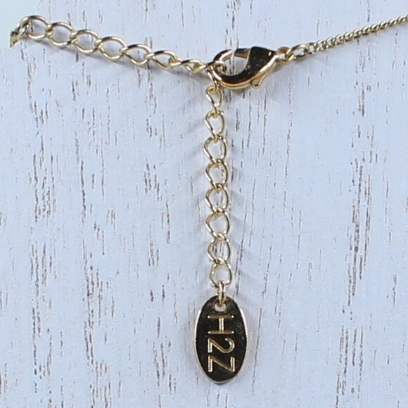 Gold Tone H2Z 16" Adjustable Necklace With Round Iridescent Pinkish Stone - Picture 6 of 13